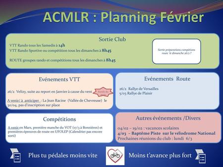 ACMLR : Planning Février