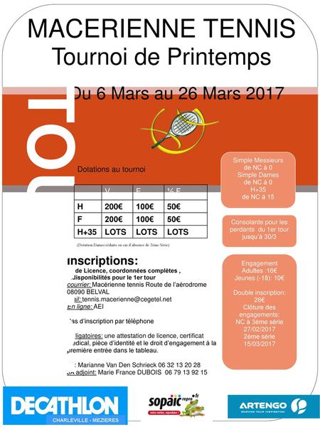 TOURNOI MACERIENNE TENNIS Tournoi de Printemps