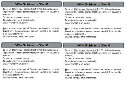O15 – Choisir entre CE et SE O15 – Choisir entre CE et SE