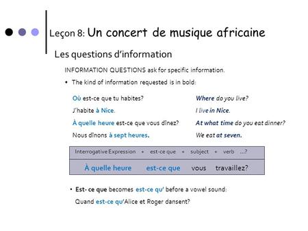 Leçon 8: Un concert de musique africaine