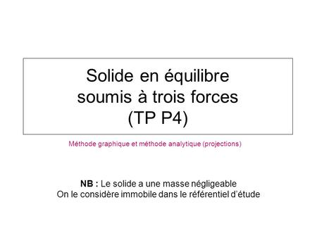 Solide en équilibre soumis à trois forces (TP P4)