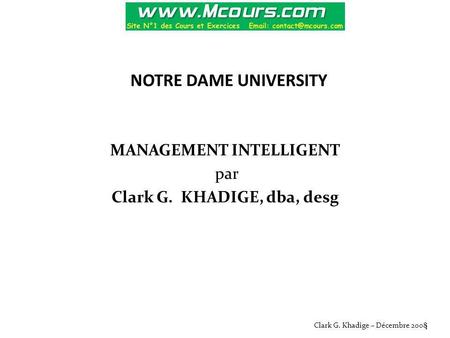 MANAGEMENT INTELLIGENT par Clark G. KHADIGE, dba, desg