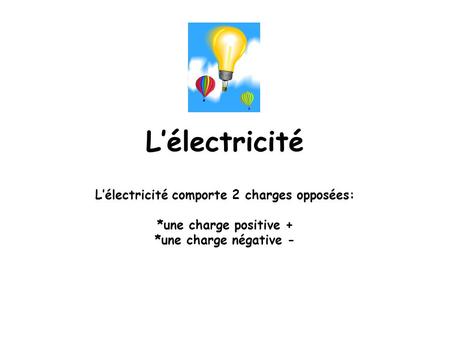 L’électricité comporte 2 charges opposées: