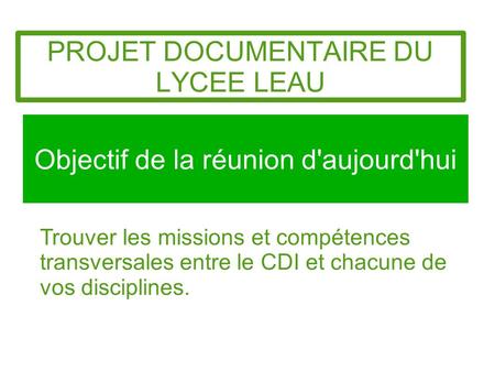 PROJET DOCUMENTAIRE DU LYCEE LEAU