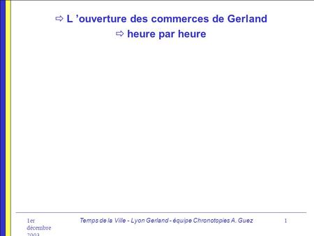 1er décembre 2003 Temps de la Ville - Lyon Gerland - équipe Chronotopies A. Guez1  L ’ouverture des commerces de Gerland  heure par heure.