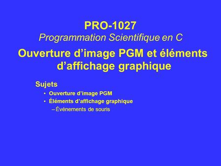 Ouverture d’image PGM et éléments d’affichage graphique