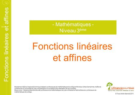 Fonctions linéaires et affines - Mathématiques - Niveau 3ème