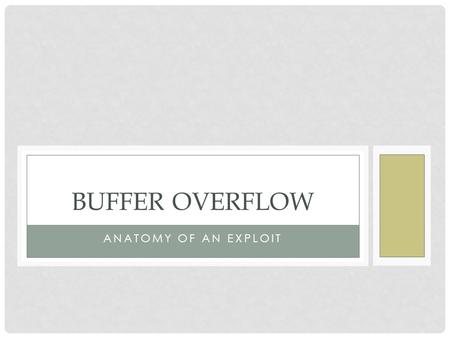 Buffer Overflow Anatomy of an exploit.