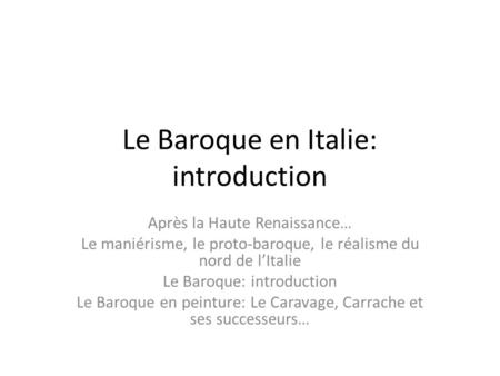 Le Baroque en Italie: introduction