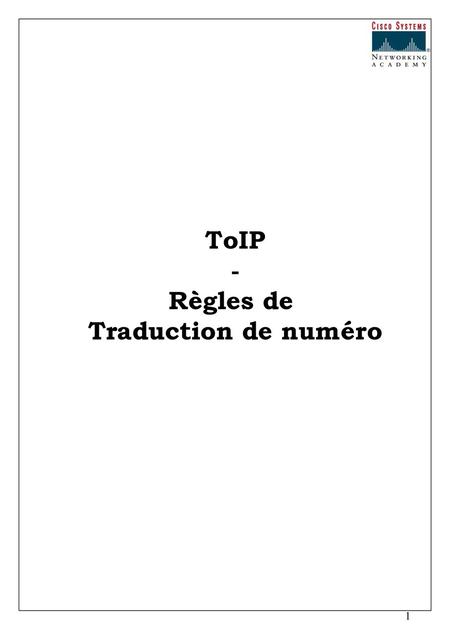ToIP - Règles de Traduction de numéro.