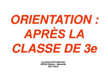 ORIENTATION :APRÈS LA CLASSE DE 3e