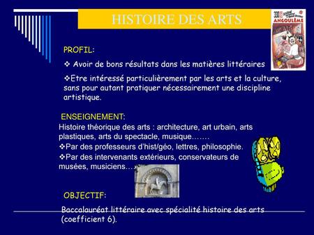 HISTOIRE DES ARTS PROFIL: