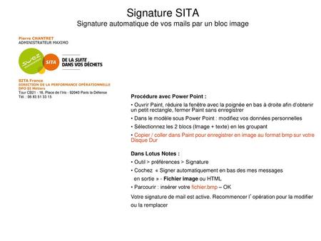 Signature SITA Signature automatique de vos mails par un bloc image