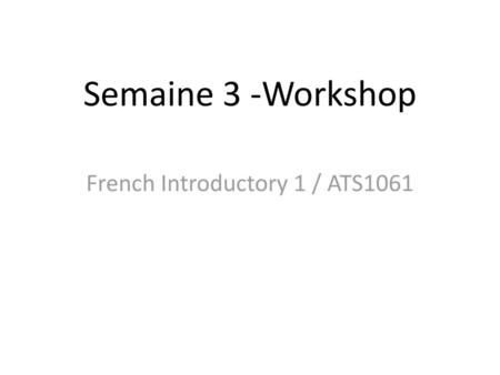 French Introductory 1 / ATS1061
