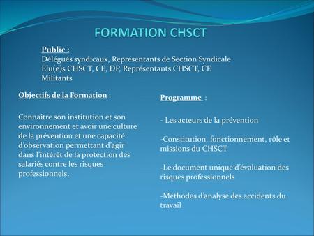 FORMATION CHSCT Public :