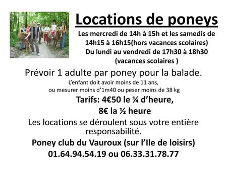 Poney club du Vauroux (sur l’Ile de loisirs)