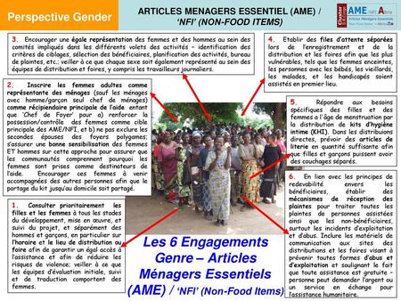 ARTICLES MENAGERS ESSENTIEL (AME) / ‘NFI’ (NON-FOOD ITEMS)