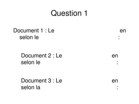 Question 1 Document 1 : Le en selon le : Document 2 : Le en selon le :