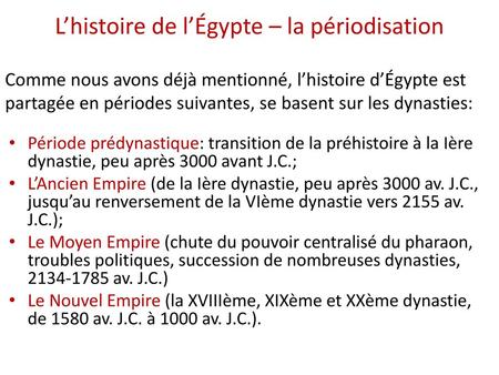L’histoire de l’Égypte – la périodisation
