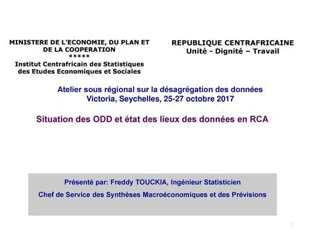 Situation des ODD et état des lieux des données en RCA