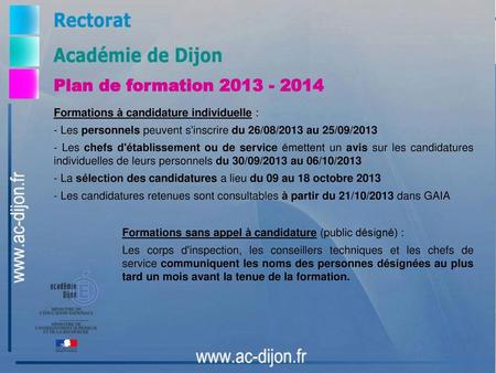 Plan de formation Formations à candidature individuelle :