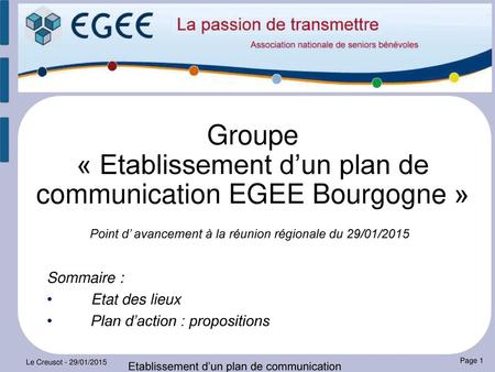 « Etablissement d’un plan de communication EGEE Bourgogne »