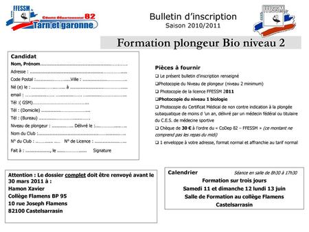 Formation plongeur Bio niveau 2