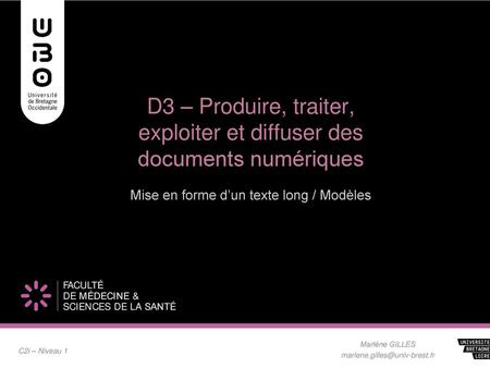 D3 – Produire, traiter, exploiter et diffuser des documents numériques