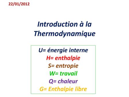 Introduction à la Thermodynamique