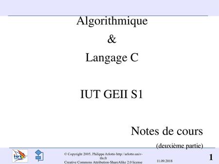 Algorithmique & Langage C IUT GEII S1 Notes de cours (deuxième partie)