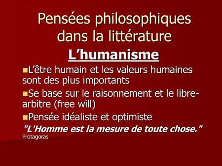 Pensées philosophiques dans la littérature