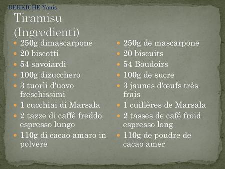 Tiramisu (Ingredienti)