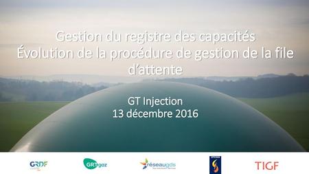 Gestion du registre des capacités Évolution de la procédure de gestion de la file d’attente GT Injection 13 décembre 2016.