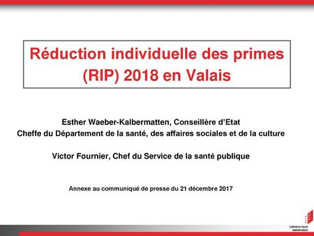 Réduction individuelle des primes (RIP) 2018 en Valais