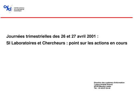 Journées trimestrielles des 26 et 27 avril 2001 :