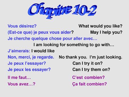 Chapitre 10-2 Vous désirez? What would you like?