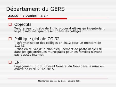 Maj Conseil général du Gers - octobre 2011