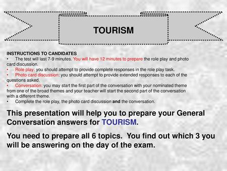 TOURISM INSTRUCTIONS TO CANDIDATES