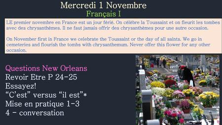 Mercredi 1 Novembre Français I