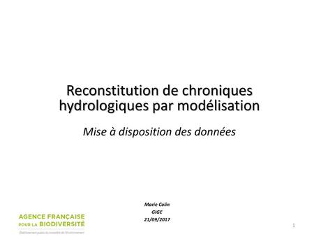 Reconstitution de chroniques hydrologiques par modélisation Mise à disposition des données Marie Colin GIGE 21/09/2017.