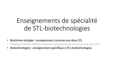 Enseignements de spécialité de STL-biotechnologies