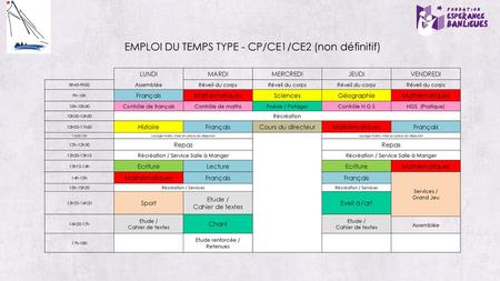 EMPLOI DU TEMPS TYPE - CP/CE1/CE2 (non définitif)