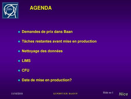 AGENDA Demandes de prix dans Baan