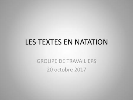 GROUPE DE TRAVAIL EPS 20 octobre 2017