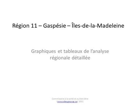 Région 11 – Gaspésie – Îles-de-la-Madeleine Graphiques et tableaux de l’analyse régionale détaillée Commissaire à la santé et au bien-être (www.csbe.gouv.qc.ca)
