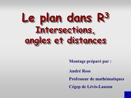 Le plan dans R3 Intersections, angles et distances