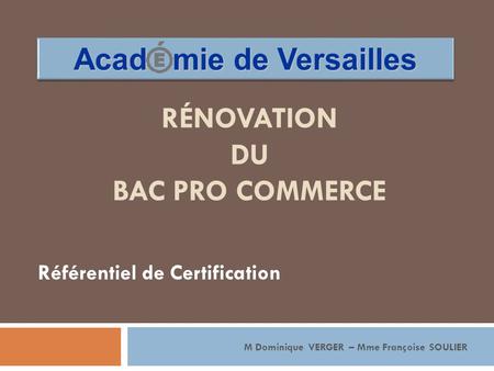Rénovation du Bac Pro Commerce