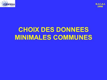R.I.C.A.I. 1998 CHOIX DES DONNEES MINIMALES COMMUNES.