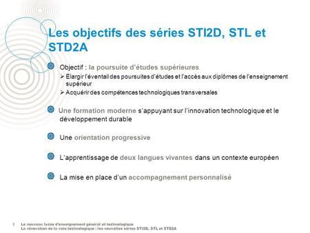 Les objectifs des séries STI2D, STL et STD2A
