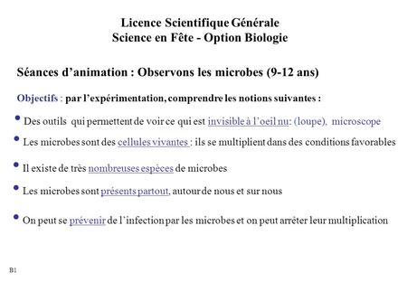 Licence Scientifique Générale Science en Fête - Option Biologie